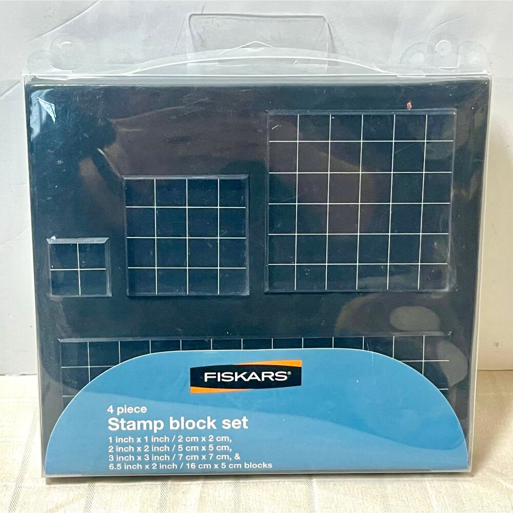 Fiskars 01-000068J Clear Stamp Block Set, 4 Piece new in box art scrapbook